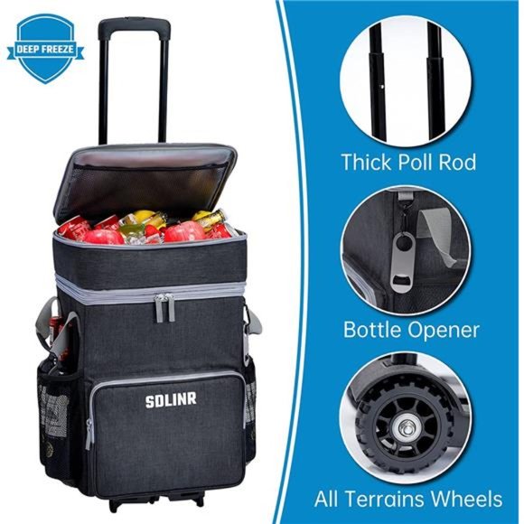 72-Can Large Rolling Cooler, Leakproof Insulated Soft Cooler Bag with Wheels - Picture 4 of 6